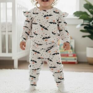 Jessica Simpson Baby Halloween Bats & Pumpkins 2 Piece Pajama Set Size 18MO NWT